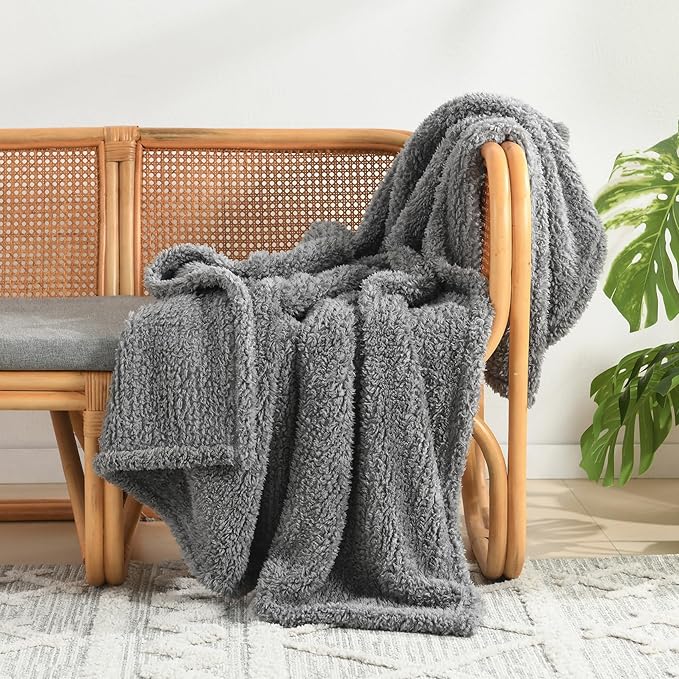 HORIMOTE HOME Ultra Soft Cozy Sherpa Throw Blanket, Grey Pattern Reversible, Light Weight Warm Decorative Boho Style Throw Blanket Cover for Sofa, Couch, Bedroom,Travel, Outdoor,50”x60”