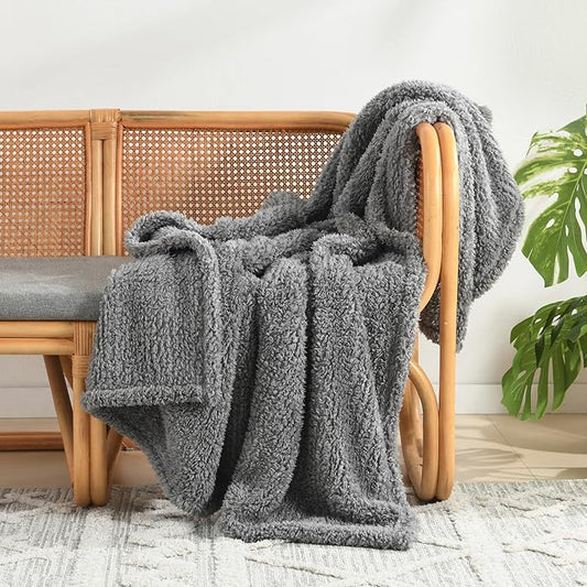 HORIMOTE HOME Ultra Soft Cozy Sherpa Throw Blanket, Grey Pattern Reversible, Light Weight Warm Decorative Boho Style Throw Blanket Cover for Sofa, Couch, Bedroom,Travel, Outdoor,50”x60”