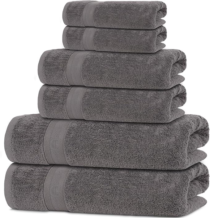 Quick-Dry, Soft & High Absorbent Bath Towels Cotton Turkish Bath Towel Set of 6 | Daily Use 100% Cotton Towels for Bathroom, Gym & More | Bathroom Towels Set (6 Pcs, Grey)