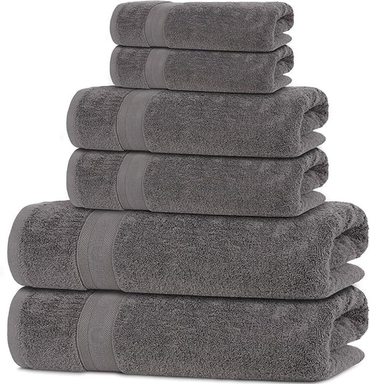 Quick-Dry, Soft & High Absorbent Bath Towels Cotton Turkish Bath Towel Set of 6 | Daily Use 100% Cotton Towels for Bathroom, Gym & More | Bathroom Towels Set (6 Pcs, Grey)