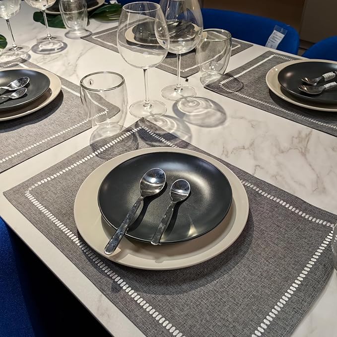 Placemats Set of 4 for Dining Table, Cloth Placemats with Embroidery, Table Mats for Dining Table 12"x18" (Gray, 4 pcs)