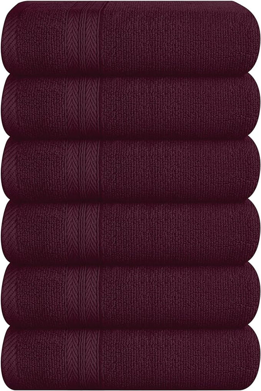 BOUTIQUO Ultra Soft 6-Piece Hand Towel Set 16x28-100% Ringspun Cotton - Durable & Highly Absorbent Hand Towels - Ideal for use in Bathroom, Kitchen, Gym, Spa & General Cleaning - Burgundy