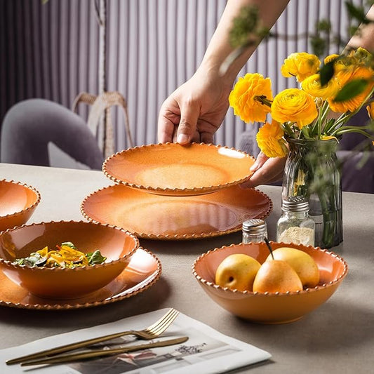 MissYIP 12 Piece Melamine Dinnerware Sets, Service for 4, Lightweight Unbreakable, BPA Free, Food Grade Plates Sets, Dishwasher Safe, Indoor and Outdoor Use