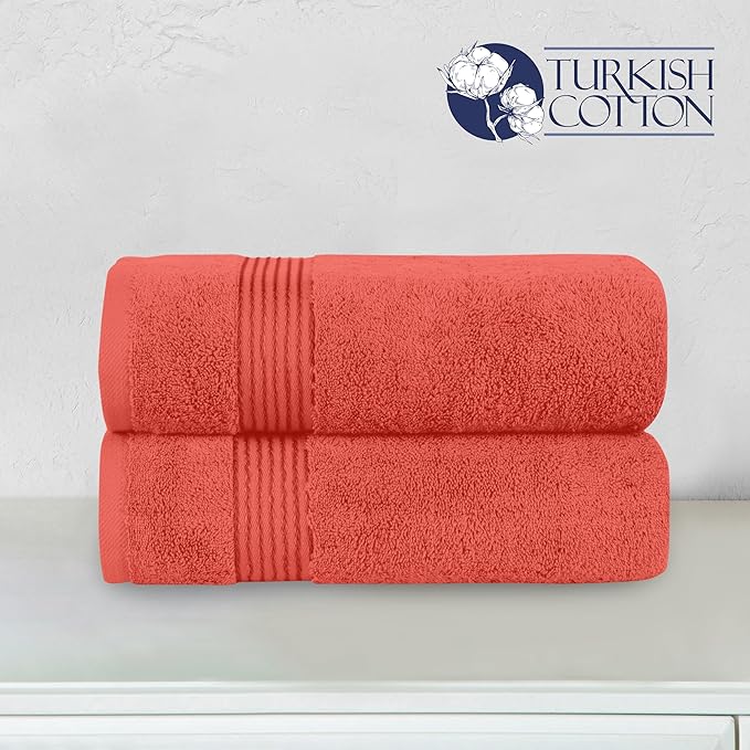 Elegant Comfort Premium Turkish Cotton 2 Pack Bath Towel Set - 27 x 54 inch, Luxurious Hotel Spa Quality 100% Turkish Cotton 2PC Bath Towel Set - Highly Absorbent - Soft Bathroom Towels, Coral