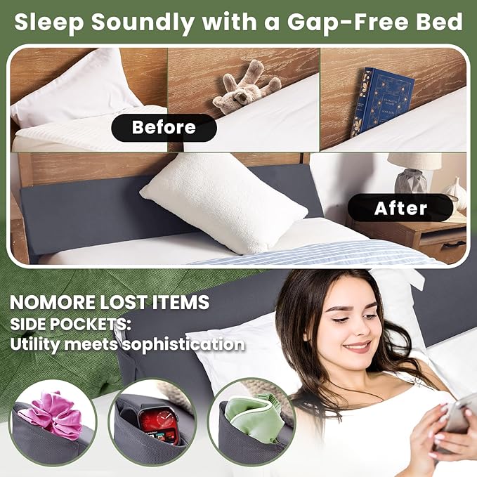 Wedge Pillow Headboard, Ultimate Comfort Bed Wedge Pillow for Headboard, Relaxation Bed Gap Filler for Twin, Foam Pillow Wedge for Headboard Gap, Overall Bed Gap Filler. 2 Covers.