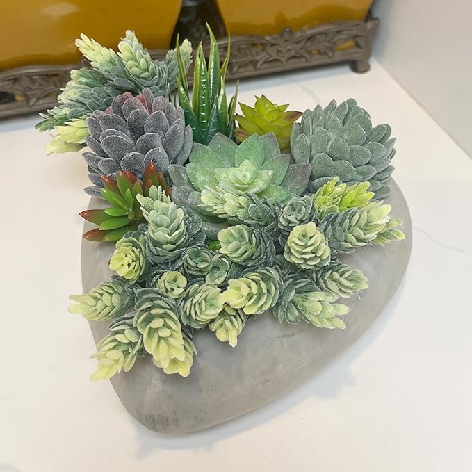 Admired By Nature 7.5" L Cement Heart Shape Planter, Concrete Planters, Indoor/Outdoor Stone Planter, Grey