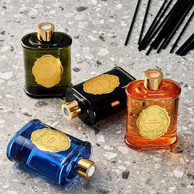 M&SENSE 8.4 oz Large Reed Diffuser for Home | Vanilla Sandalwood Scent Home Oil Diffuser with Sticks | Bedroom Bathroom Living Room Decor