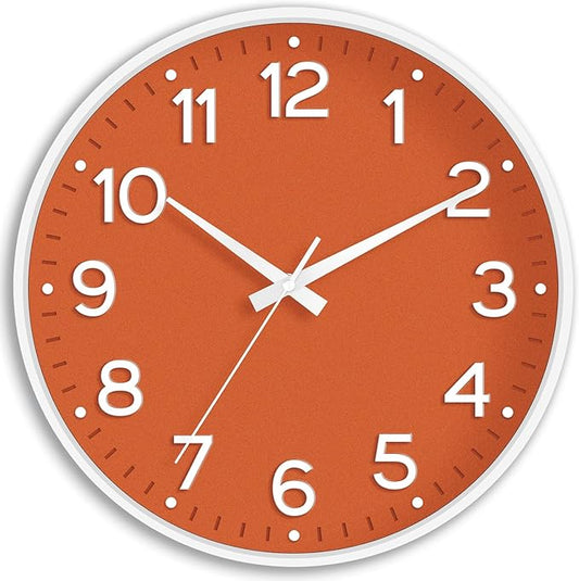 Wall Clock, Silent Wall Clocks Battery Operated 8 Inch-Modern Non Ticking Analog Clock Decorative for Kitchen Office Bathroom Bedroom(Orange)