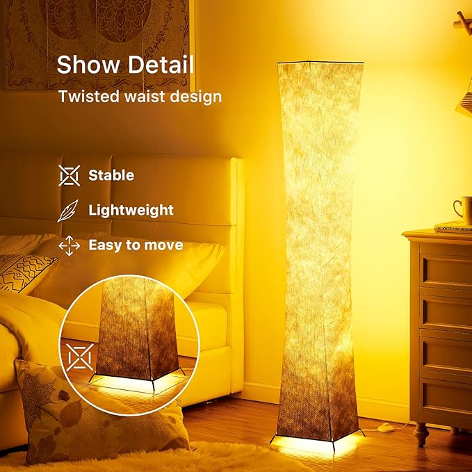 chiphy Lamp with Fabric Lampshade, Dimmable 61"(L) Tall Standing Lamp, 3 Levels Adjustable Brightness LED Bulbs, Column Floor Light, Brown Gradient Fabric Lampshade, Home Decor for Living Room