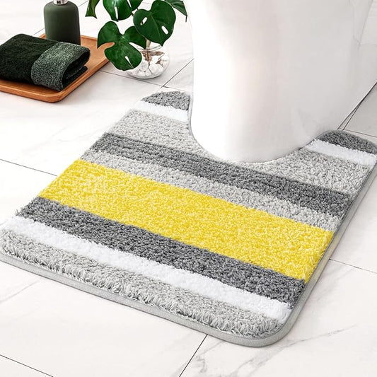 MIULEE Yellow Grey Bathroom Toilet Rug, U Shaped Contour Rugs, Absorbent Bath Mat with Non Slip Back and Thick Microfiber Machine Washble, 24'' x 24''