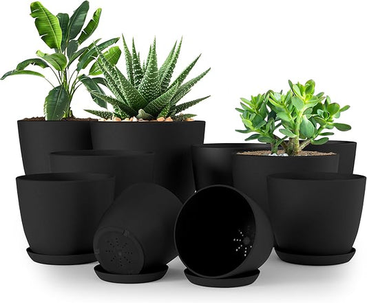 Utopia Home - Plant Pots Indoor with Drainage - 7/6.6/6/5.3/4.8 Inches Home Decor Flower Pots - Pack of 10 Plastic Planters for Indoor Plants, Cactus, Succulents Pot - Black