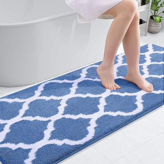 OLANLY Bathroom Rugs 71x24, Soft and Absorbent Microfiber Bath Rugs, Non-Slip Shaggy Shower Carpet, Machine Wash Dry, Bath Mats for Bathroom Floor, Tub and Shower, Blue