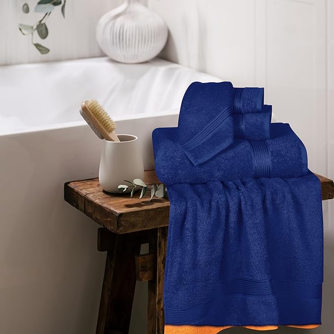 Belizzi Home Ultra Soft 6 Pack Cotton Towel Set, Contains 2 Bath Towels 28x55 inch, 2 Hand Towels 16x24 inch & 2 Wash Coths 12x12 inch, Ideal Everyday use, Compact & Lightweight - Navy Blue