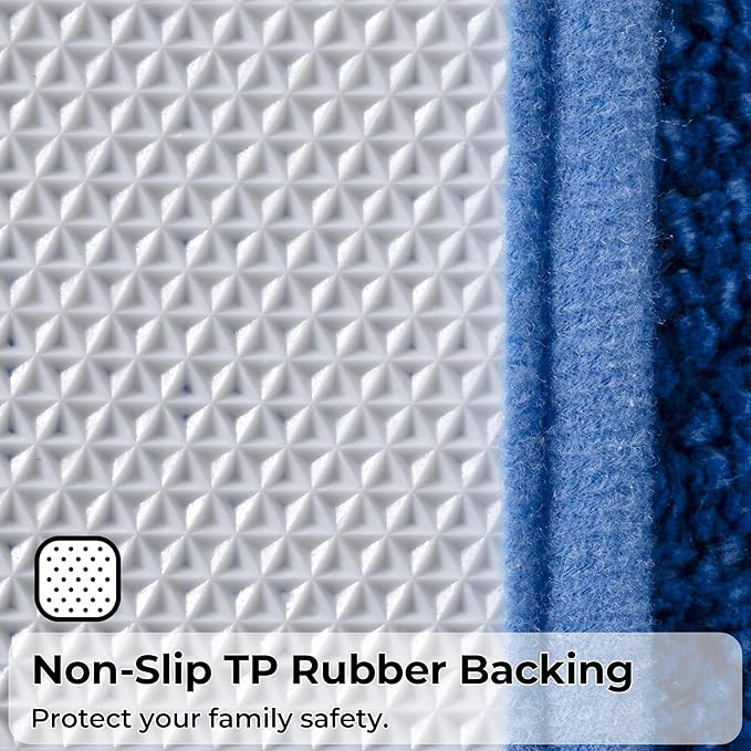 GRANNY SAYS Bathroom Toilet Rugs U Shaped, Bath Mats for Bathroom, Bath Rugs Non Slip Washable, Absorbent Microfiber Toilet Mat, Soft Plush Shaggy Bath Carpet, 20" x 24", Blue