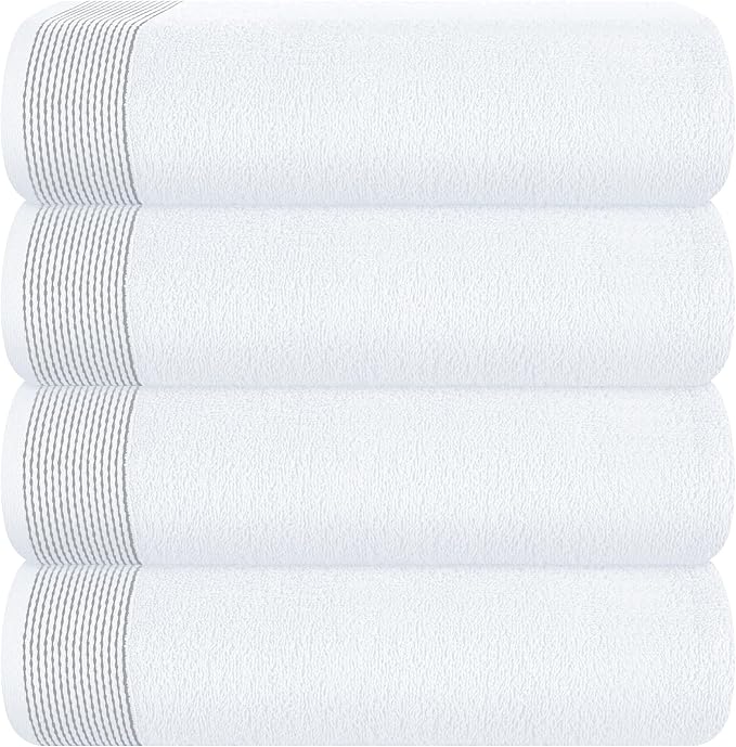 Belizzi Home Ultra Soft 4 Pack Oversized Bath Towel Set 27x54 inches, 100% Cotton Bath Towels, Highly Absorbant Compact Quickdry & Lightweight Towel, Ideal for Gym Travel Camp Pool - White