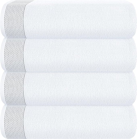 Belizzi Home Ultra Soft 4 Pack Oversized Bath Towel Set 27x54 inches, 100% Cotton Bath Towels, Highly Absorbant Compact Quickdry & Lightweight Towel, Ideal for Gym Travel Camp Pool - White
