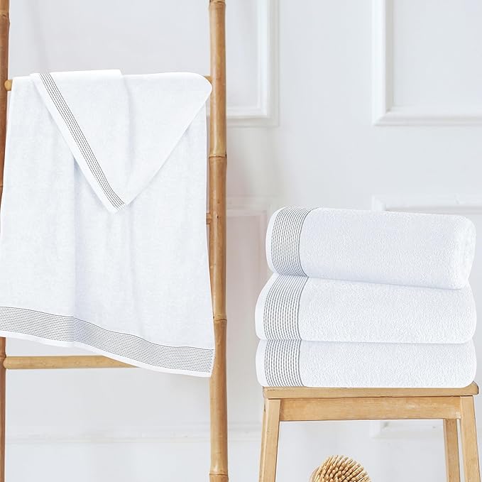 Belizzi Home Ultra Soft 4 Pack Oversized Bath Towel Set 27x54 inches, 100% Cotton Bath Towels, Highly Absorbant Compact Quickdry & Lightweight Towel, Ideal for Gym Travel Camp Pool - White