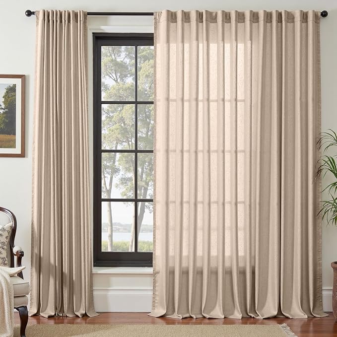jinchan Taupe Linen Blend Curtain 120 inch Extra Long 1 Panel Extra Long for Sliding Door, Light Filtering 100 inch Extra Wide Patio Door Drape with Rod Pocket Back Tab(100W x 120L, Taupe)