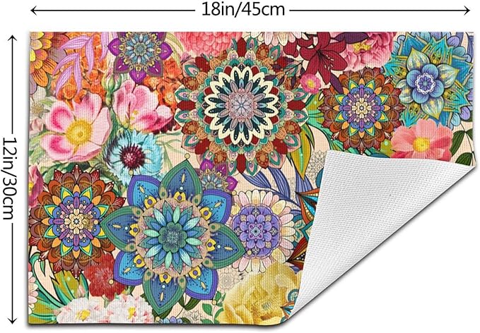 Boho Floral Placemats Set of 4, Colorful Flowers Decorative Dining Table Mats 12"x18", Washable Place Mat for Kitchen Dining Holiday Party Home Decor, House Warming Gifts for New Home Women