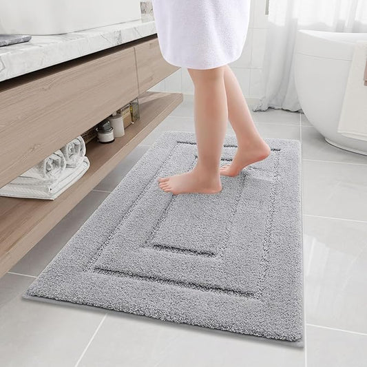 Buganda Bathroom Rugs, 44" x 24", Soft and Absorbent Microfiber Bath Rugs, Non-Slip Shaggy Shower Carpet, Machine Wash Dry Bath Mats for Bathroom Floor, Tub and Shower, Grey
