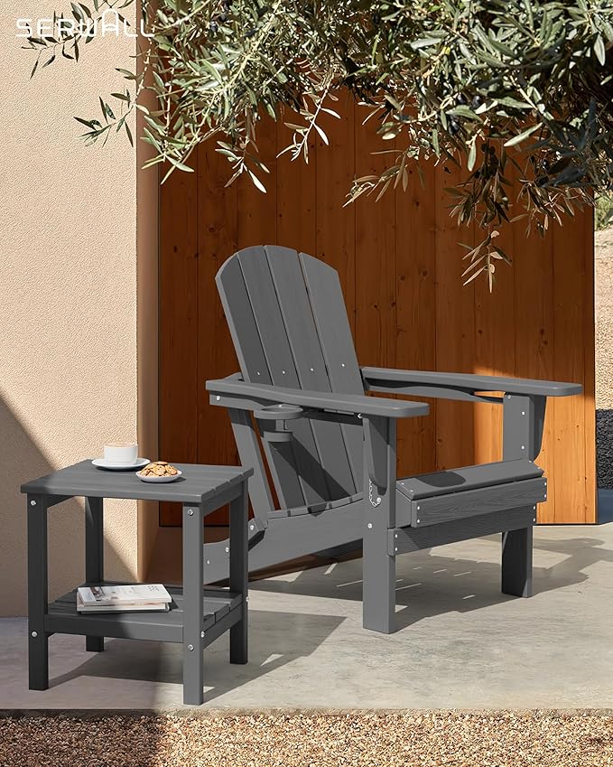 SERWALL 2-Tier HDPE Outdoor Side Tables Set of 4, Weatherproof Rectangular Adirondack Side Table, Gray