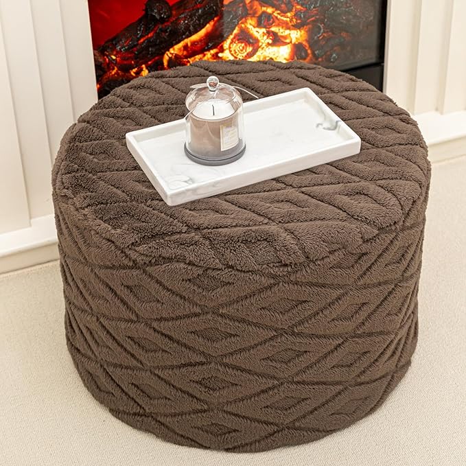 Round Pouf Ottoman Stuffed 20 x 20 x 14 Inches Boho Poof Foot Stool Home Decor Floor Pouffe Ottoman Foot Rest for Couch Sofa Bean Bag Chairs Living Room Bedroom (Dark Coffee)