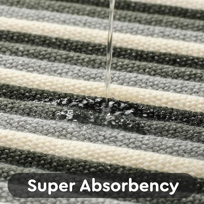 tchdio Striped Bath Mat Rug, Super Absorbent Non Slip Bath Mats for Bathroom Floor 3D Woven Gradient Bathroom Mat with Tassels Machine Washable Bathroom Rugs Beside Tub, 24" x 36", Green