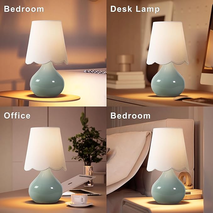 Ceramic Table Lamp,14''Small Bedside Lamp for Girls Bedroom, UL Certified, Desk Lamp with Handcrafted Ceramic Base & Linen Shade for Desk, Bedside Table, Cozy Teens Room Decor
