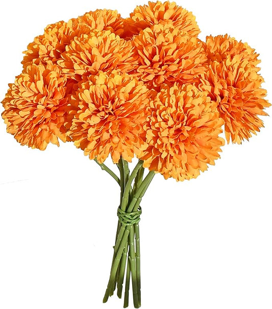 Mandy's Orange Artificial Ball Chrysanthemum 12 Stems Faux Flowers with Bendable Stems for DIY Wedding Centerpiece Fall Decor Home Arrangements