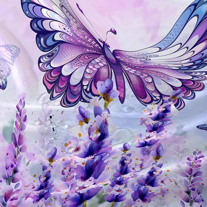 AILONEN Girls Butterfly Shower Curtain for Bathroom,Purple Blooming Lavender Flower Floral Butterfly Printed Bath Curtain 36" W*72" H Polyester Fabric Waterproof Bathroom Curtain with 12 Hooks