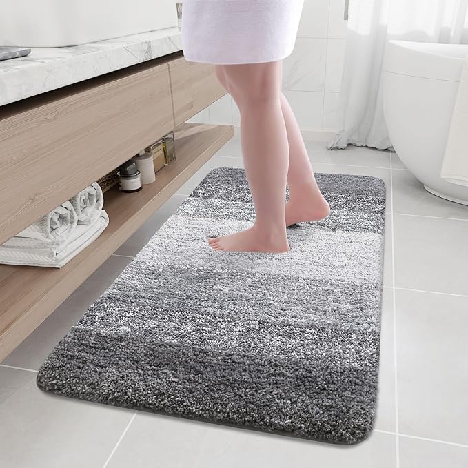 Arotive Microfiber Bathroom Rugs, Shaggy Soft and Absorbent Bath Rug, Non-Slip, Thick Plush Machine Washable Dry Bath Mats for Bathroom, Tub and Shower, 47x24, Grey