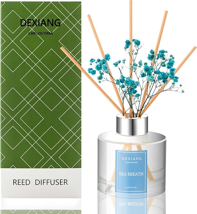 Sea Breath Reed Diffuser Set - 3.38 fl oz (100ml) Essential Oil with 6 Reed Sticks | Home & Bathroom Decor