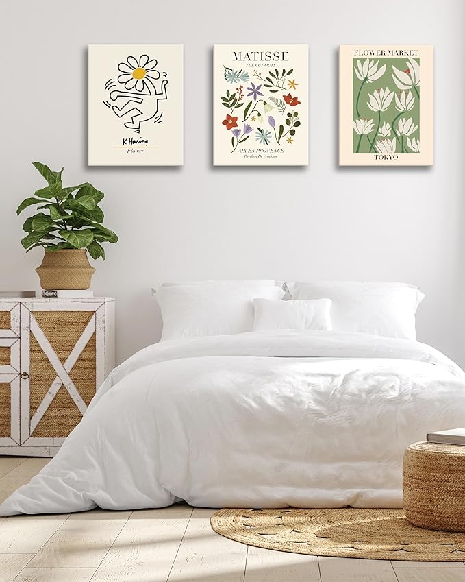 HesenDot Minimalist Framed Matisse Canvas Wall Art,Abstract Matisse Wall Decor,Quality Canvas Prints for 12x16IN,Art Posters Decoration for Bathroom,Living Room,Bedroom Set of 3