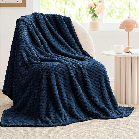 BEDELITE Fleece Throw Blanket for Couch & Bed - 3D Jacquard Decorative Navy Blanket, Super Soft and Cozy Warm Fuzzy Blanket All Seasons Suitable, 50x60Inches