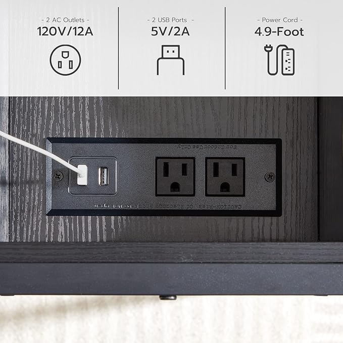 HOOBRO Side Table, Flip End Table with Charging Station and Shelves, USB Ports & Power Outlets, Narrow Nightstand for Small Spaces, Stable and Sturdy, for Living Room, Black BK341BZ01