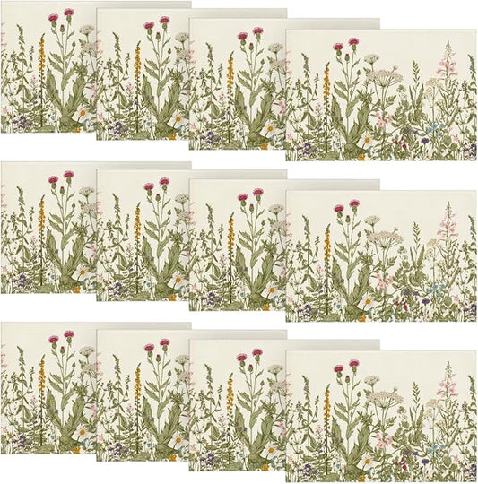 Artoid Mode Antique Herbs and Wild Flowers Summer Placemats Set of 12, 12x18 Inch Seasonal Wildflower Spring Table Mats for Party Kitchen Dining Decoration