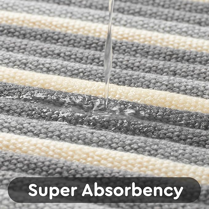 Striped Bath Mat Runner Rug, Super Absorbent Non Slip Bathroom Runner Rug 3D Woven Gradient Washable Runners for Hallways Entryway Bedroom Laundry Room Kitchen Sink, 2' x 6'