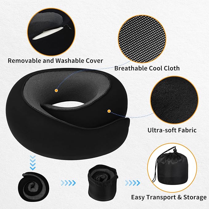 Travel Pillow Neck Pillow 2024, Memory Foam Neck Pillow Airplane, 360° Travel Neck Pillow Soft Neck Pillow for Traveling, Portable Travel Pillows for Airplanes Offices and Cars