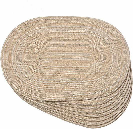 Noctiflorous Oval Braided Placemats Set of 8 Woven 12x18 Inch Non Slip Washable Heat Resistant Place Mats Round Tablemats for Dining Kitchen Party Daily Table Decor Dinner Mats (15 Coffee Brown, 8)