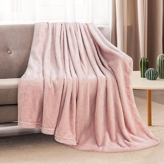 TOONOW Fleece Bed Blanket Queen Size 90x90 inches, Super Soft Fluffy Fuzzy Plush Blanket Geometric Pattern Cozy Microfiber Flannel Blankets for Couch, Bed, Sofa, Light Pink