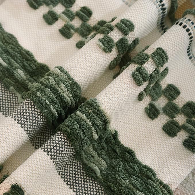 Tosleo Christmas Green 18x18 Pillow Covers Set of 2 Boho Throw Pillow Covers Striped Decorative Pillow Cases Accent Chenille Pillow Cases Farmhouse Cushion Case Accent Nuetral Textured Pillow Cover