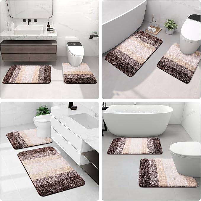 Arotive Microfiber Bathroom Rugs, Shaggy Soft and Absorbent Bath Rug, Non-Slip, Thick Plush Machine Washable Dry Bath Mats for Bathroom, Tub and Shower, 47x17, Brown