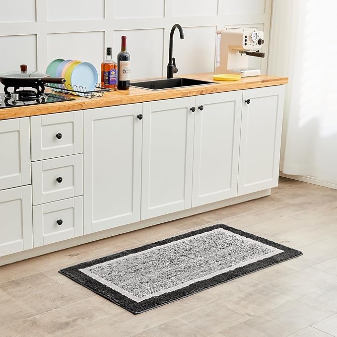 CozeCube Bath mats for Bathroom Non Slip, Fluffy Shaggy Bath Rugs for Bathroom Washable, Extra Soft and Absorbent Microfiber Bath Rugs for Shower Sink, Kitchen Sink, Jet Black, 24" x 36"