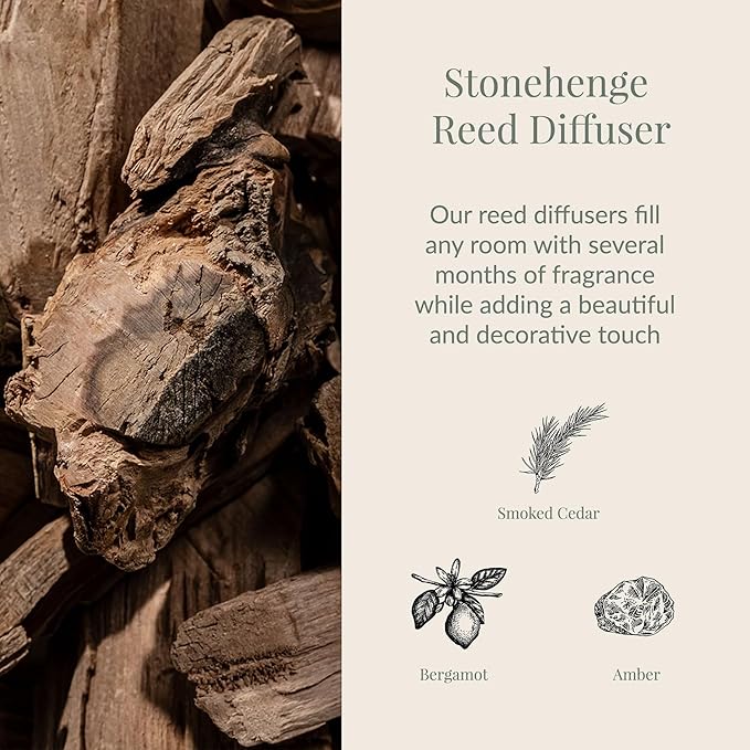 Archipelago Botanicals Stonehenge Reed Diffuser, Home Fragrance Reed Diffuser, Includes Fragrance Oil, Frosted Glass Vessel & 10 Diffuser Reeds, Perfect for Home, Office or Gift, 7.6 Fl Oz