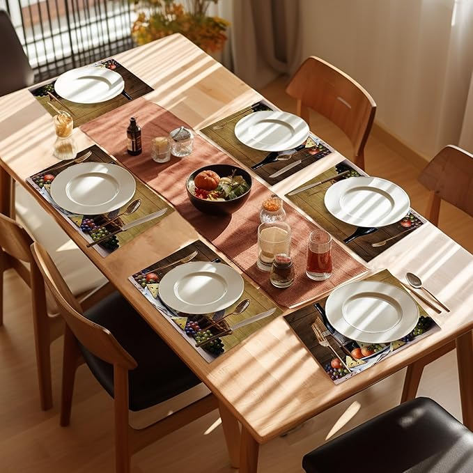 Wine Cheese Placemats Set of 6,Washable Heat Resistant 12×18 Inch Linen Table Mats Vintage Place Mats for Party Outdoor Dining Décor