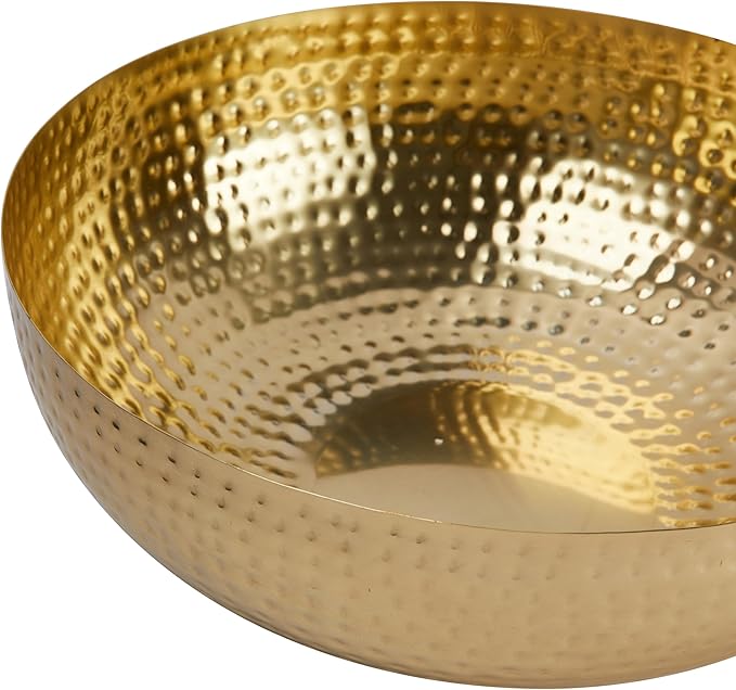 Creative Co-Op Round Hammered Metal Bowl, Gold Finish, 14"