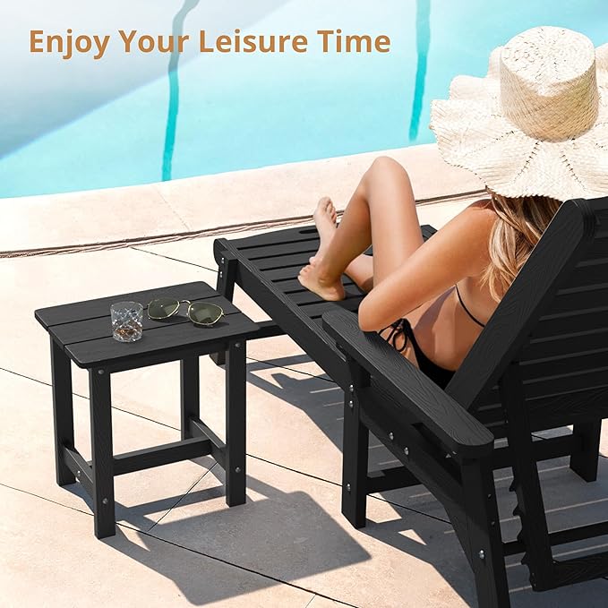 LUE BONA Outdoor Side Table Set of 2, HDPS Small Outdoor Table, Adirondack Side Table, Outside End Table for Patio, Porch, Deck, Pool, Weather Resistant/Easy Maintenance/Indoor or Outside Use, Black