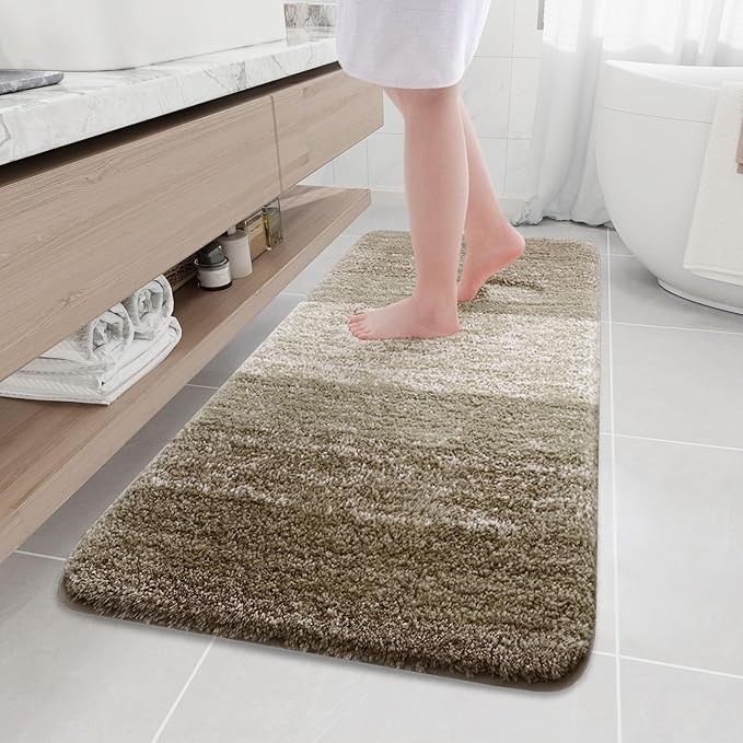 Arotive Microfiber Bathroom Rugs, Shaggy Soft and Absorbent Bath Rug, Non-Slip, Thick Plush Machine Washable Dry Bath Mats for Bathroom, Tub and Shower, 59x24, Coffee