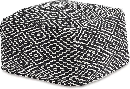 Signature Design by Ashley Jasett Casual Handwoven Geometric Pouf, Black & White