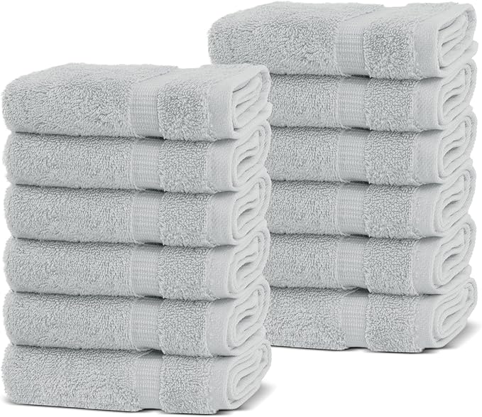 Chakir Turkish Linens | Hotel & Spa Quality 100% Cotton Premium Turkish Towels | Soft & Absorbent (12-Piece Washcloths, Silver Gray)